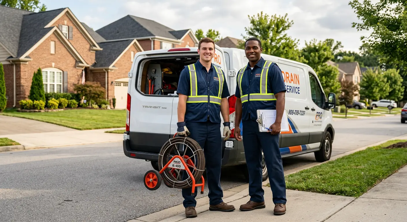 Sewer and drain service team with equipment ready for work in Ypsilanti